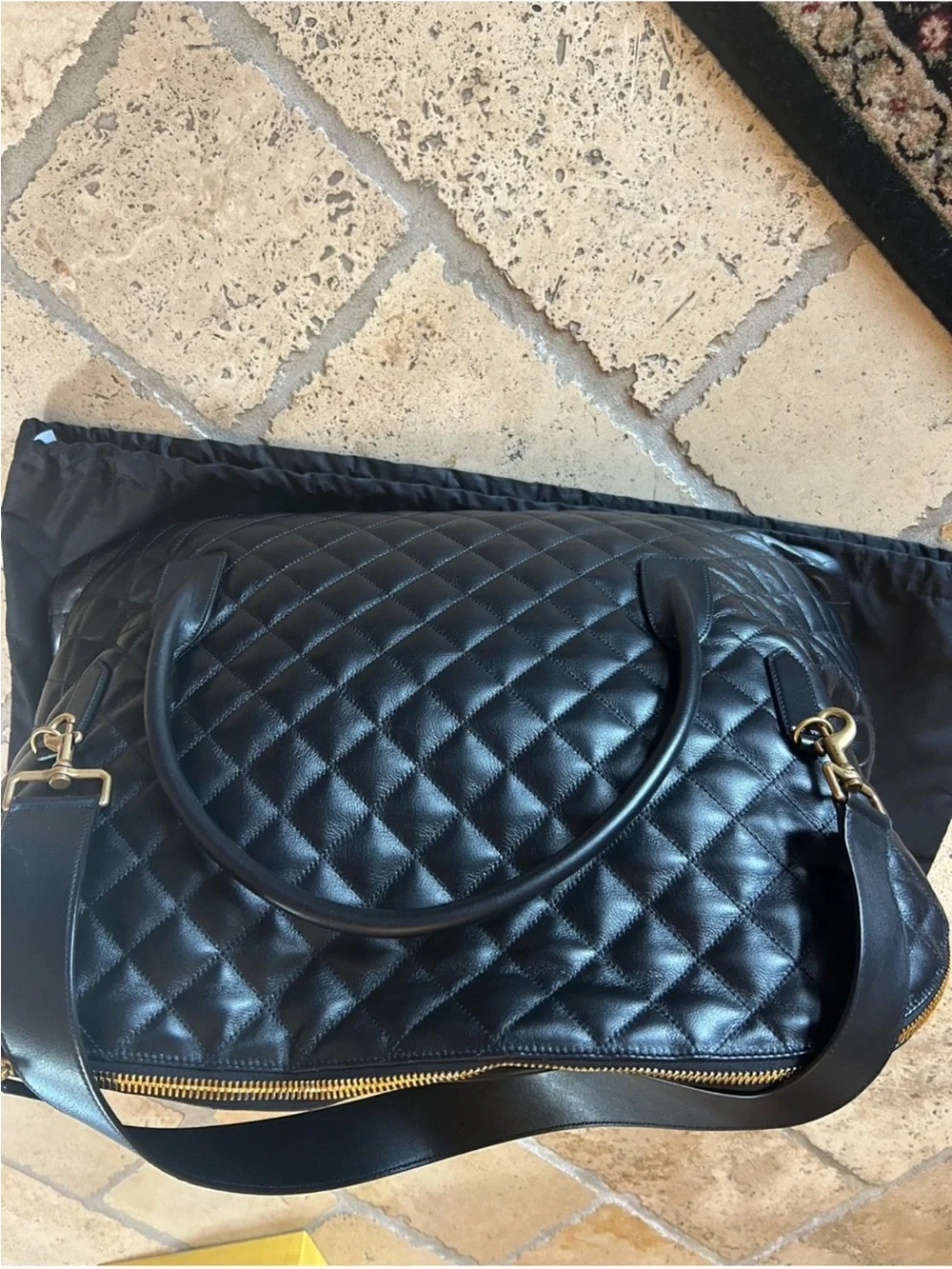 Saint Laurent YSL monogram, ES giant, quilted black, leather, travel bag, Italy